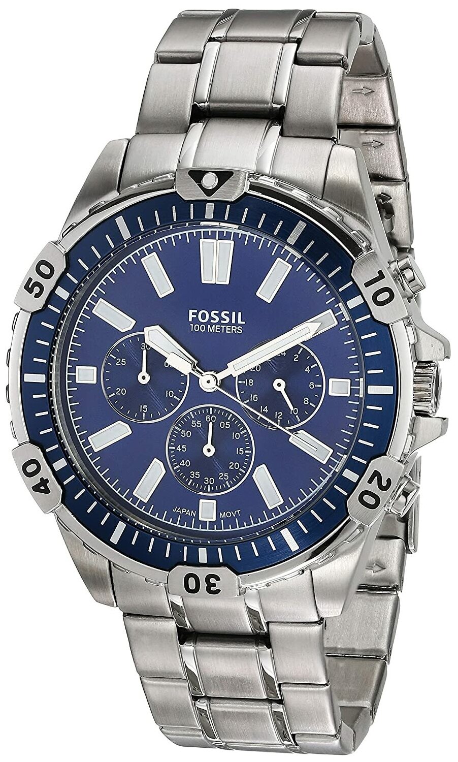 Fossil Garrett Chronograph Blue Dial Silver Steel Strap Watch for Men - FS5623 Watches Fossil   