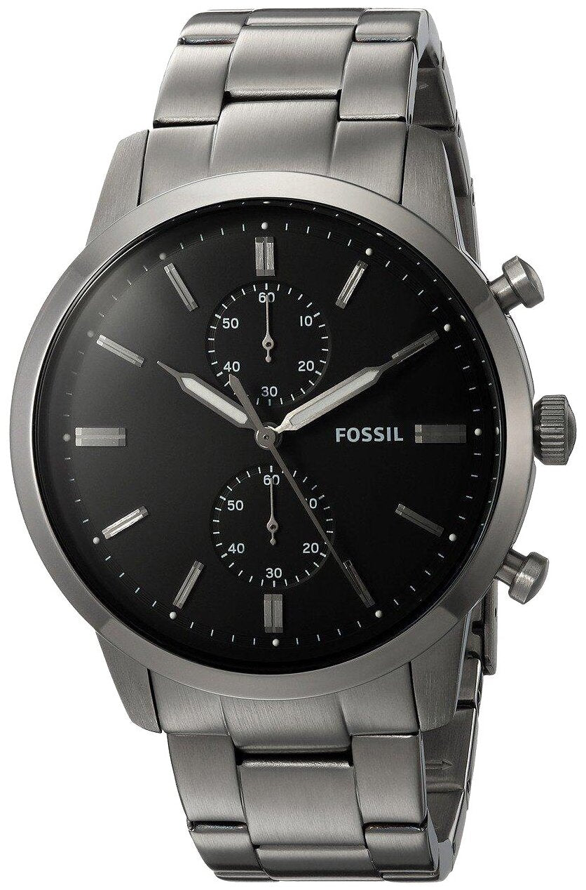 Fossil Townsman Chronograph Black Dial Silver Steel Strap Watch for Men - FS5349 Watches Fossil   