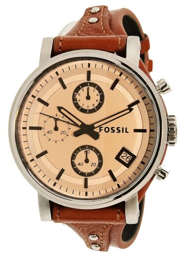 Fossil Original Boyfriend Sport Chronograph Beige Dial Brown Leather Strap Watch for Women - ES4046 Watches Fossil   