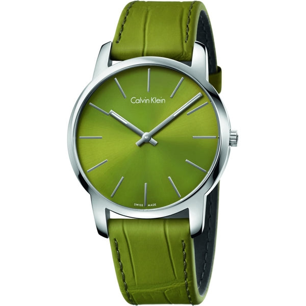 Calvin Klein City Green Dial Green Leather Strap Watch for Men - K2G211WL Watches Calvin Klein   