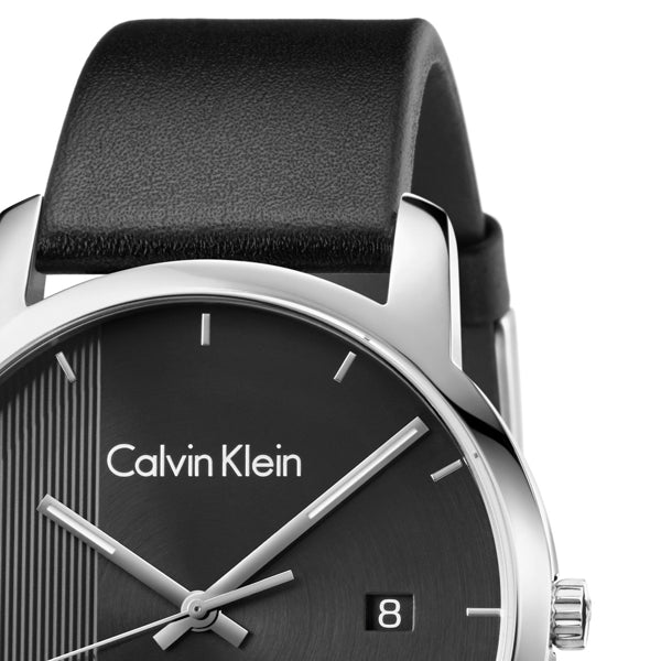 Calvin Klein City Quartz Black Dial Black Leather Strap Watch for Men - K2G2G1C1 Watches Calvin Klein   