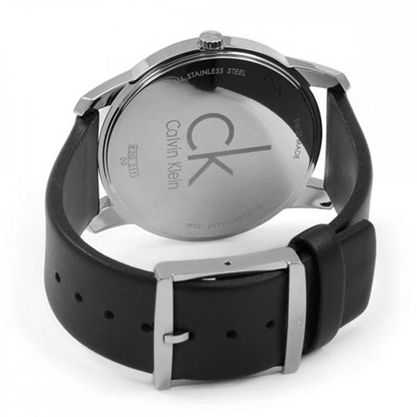 Calvin Klein City Quartz Black Dial Black Leather Strap Watch for Men - K2G2G1C3 Watches Calvin Klein   