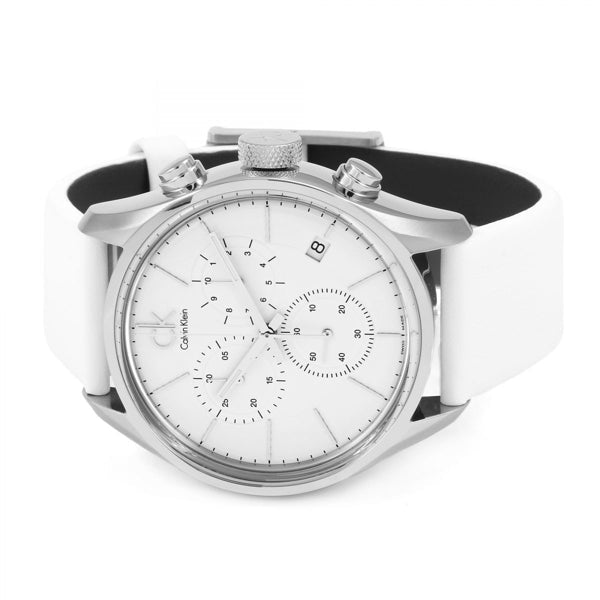 Calvin Klein Masculine Chronograph White Dial White Leather Strap Watch for Men - K2H27101 Watches Calvin Klein   