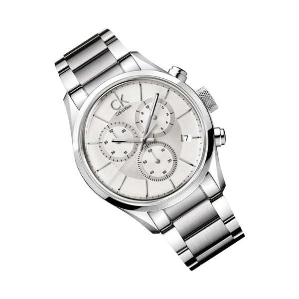 Calvin Klein Masculine Chronograph White Dial Silver Steel Strap Watch for Men - K2H27126 Watches Calvin Klein   