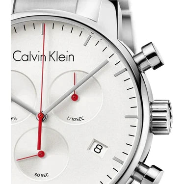 Calvin Klein City Chronograph White Dial Silver Steel Strap Watch for Men - K2G271Z6 Watches Calvin Klein   