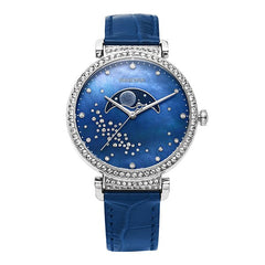 Swarovski Passage Moon Phase Blue Dial Blue Leather Strap Watch for Women - 5613320 Watches Swarovski   