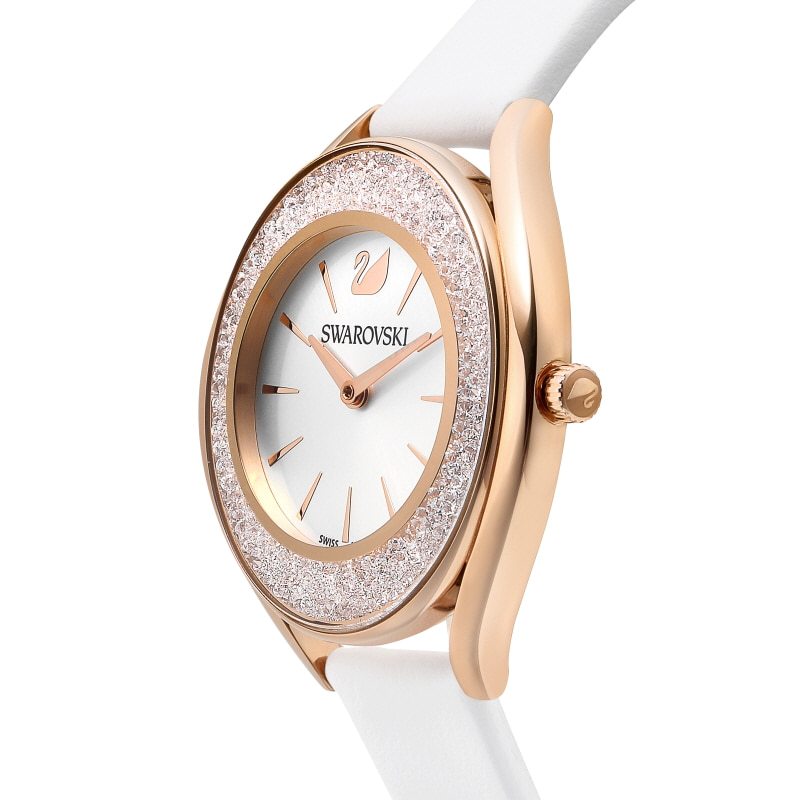 Swarovski Crystalline Aura Silver Dial White Leather Strap Watch for Women - 5519453 Watches Swarovski   