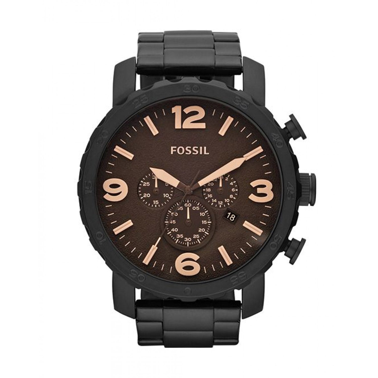 Fossil Nate Chrongraph Black Ion Plated Black Dial Black Steel Strap Watch for Men - JR1356 Watches Fossil   