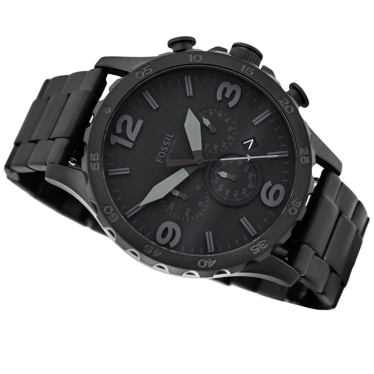 Fossil Nate Chronograph Black Dial Black Steel Strap Watch for Men - JR1401 Watches Fossil   