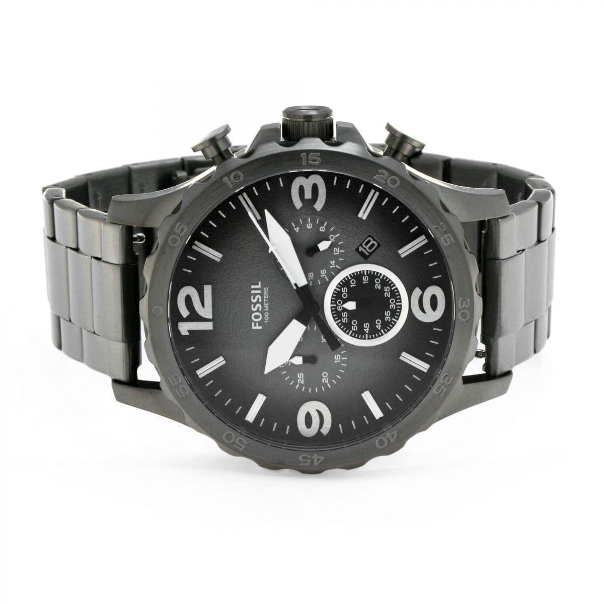 Fossil Nate Chronograph Gunmetal Dial Grey Steel Strap Watch for Men - JR1437 Watches Fossil   