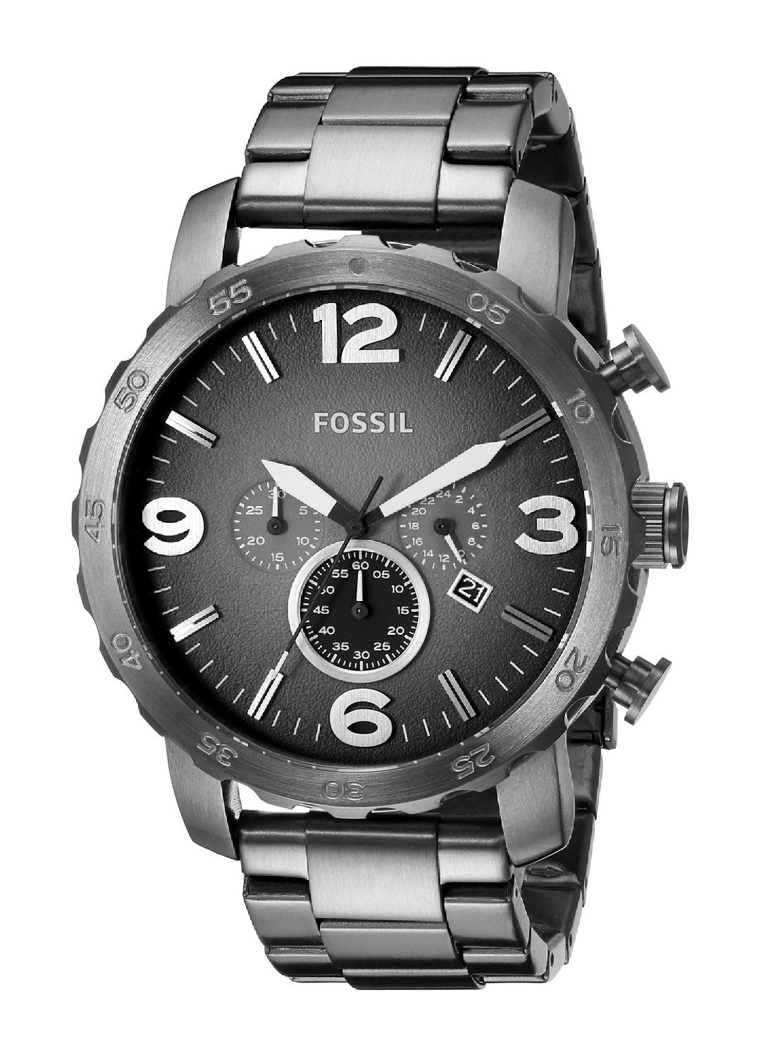 Fossil Nate Chronograph Gunmetal Dial Grey Steel Strap Watch for Men - JR1437 Watches Fossil   