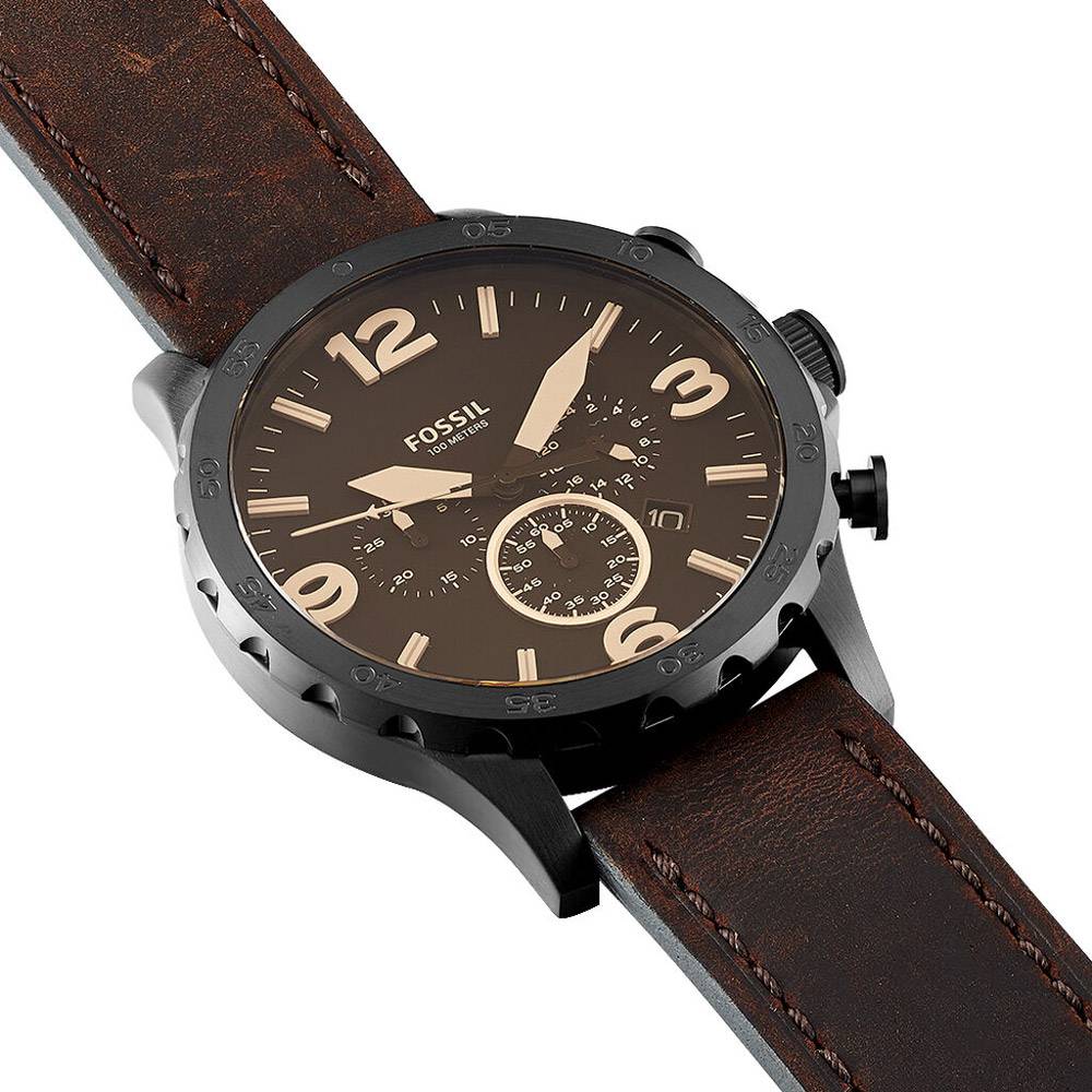 Fossil Nate Chronograph Brown Dial Brown Leather Strap Watch for Men - JR1487 Watches Fossil   