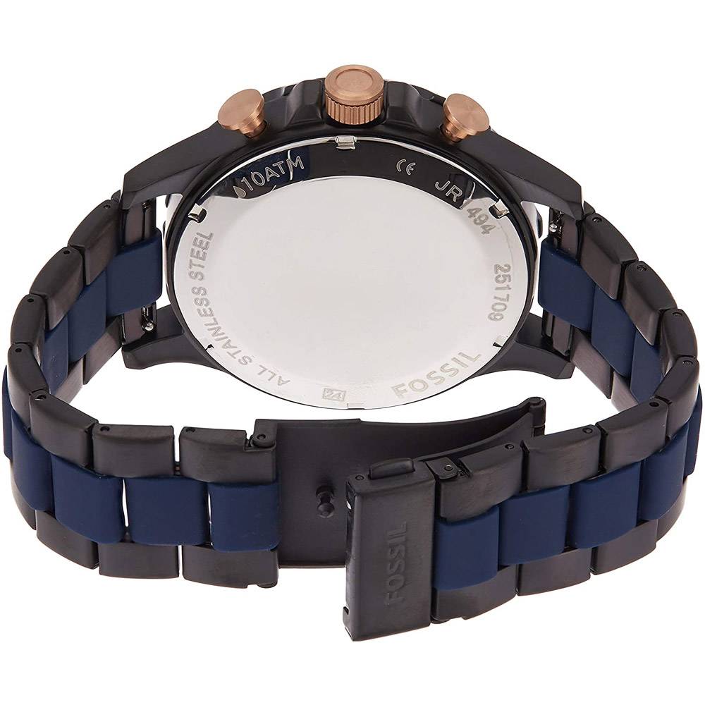 Fossil Nate Chronograph Blue Dial Two Tone Steel Strap Watch for Men - JR1494 Watches Fossil   