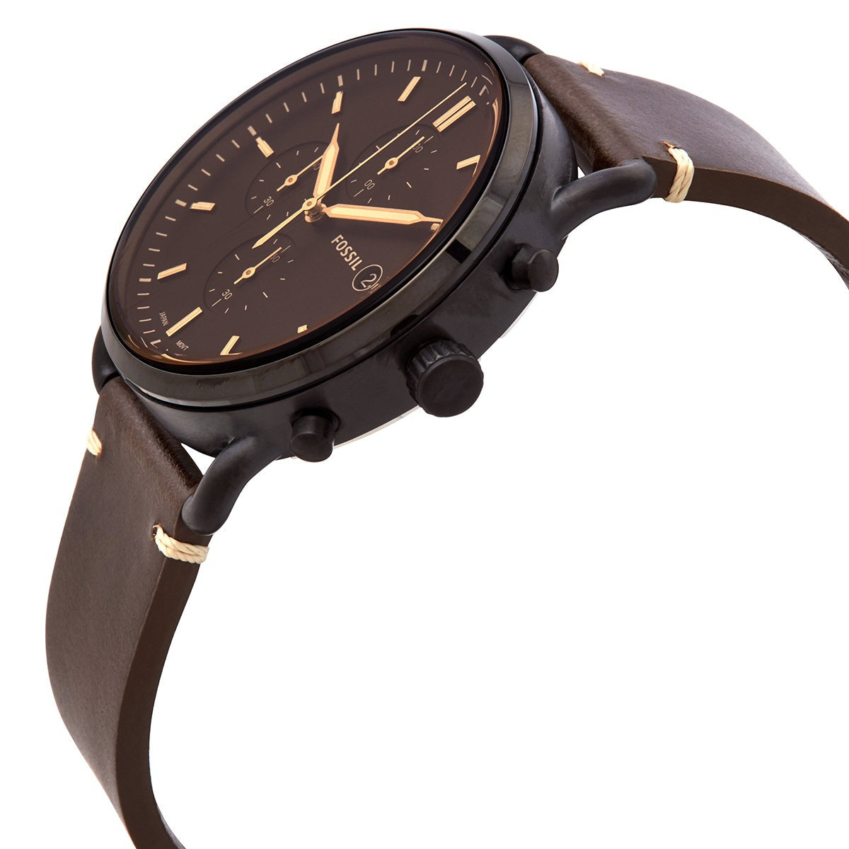 Fossil Commuter Chronograph Black Dial Brown Leather Strap Watch for Men - FS5403 Watches Fossil   