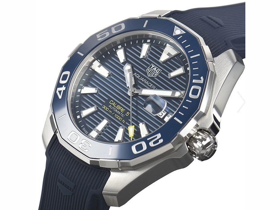 Tag Heuer Aquaracer Calibre 5 Automatic Blue Dial Blue Rubber Strap Watch for Men - WAY201B.FT6150 Watches Tag Heuer   