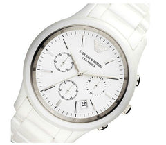 Emporio Armani Ceramica Chronograph White Dial White Strap Watch For Men - AR1453 Watches Emporio Armani   