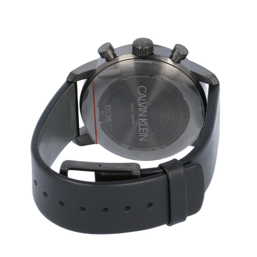 Calvin Klein City Chronograph Grey Dial Black Leather Strap Watch for Men - K2G177C3 Watches Calvin Klein   