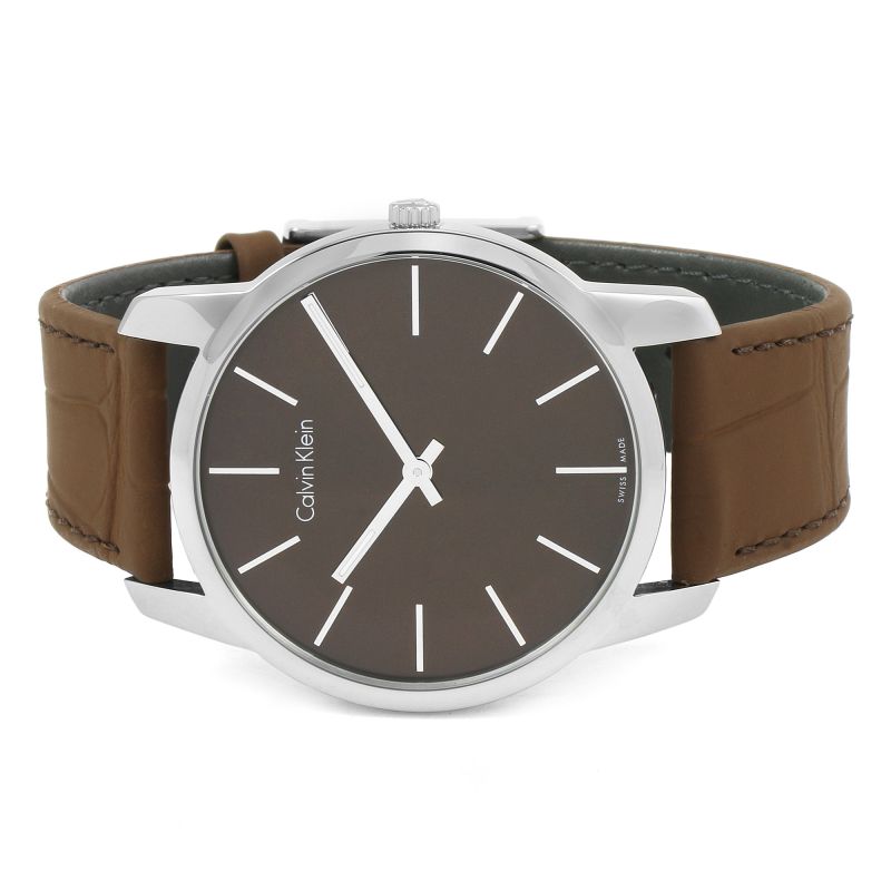 Calvin Klein City Brown Dial Brown Leather Strap Watch for Men - K2G211GK Watches Calvin Klein   