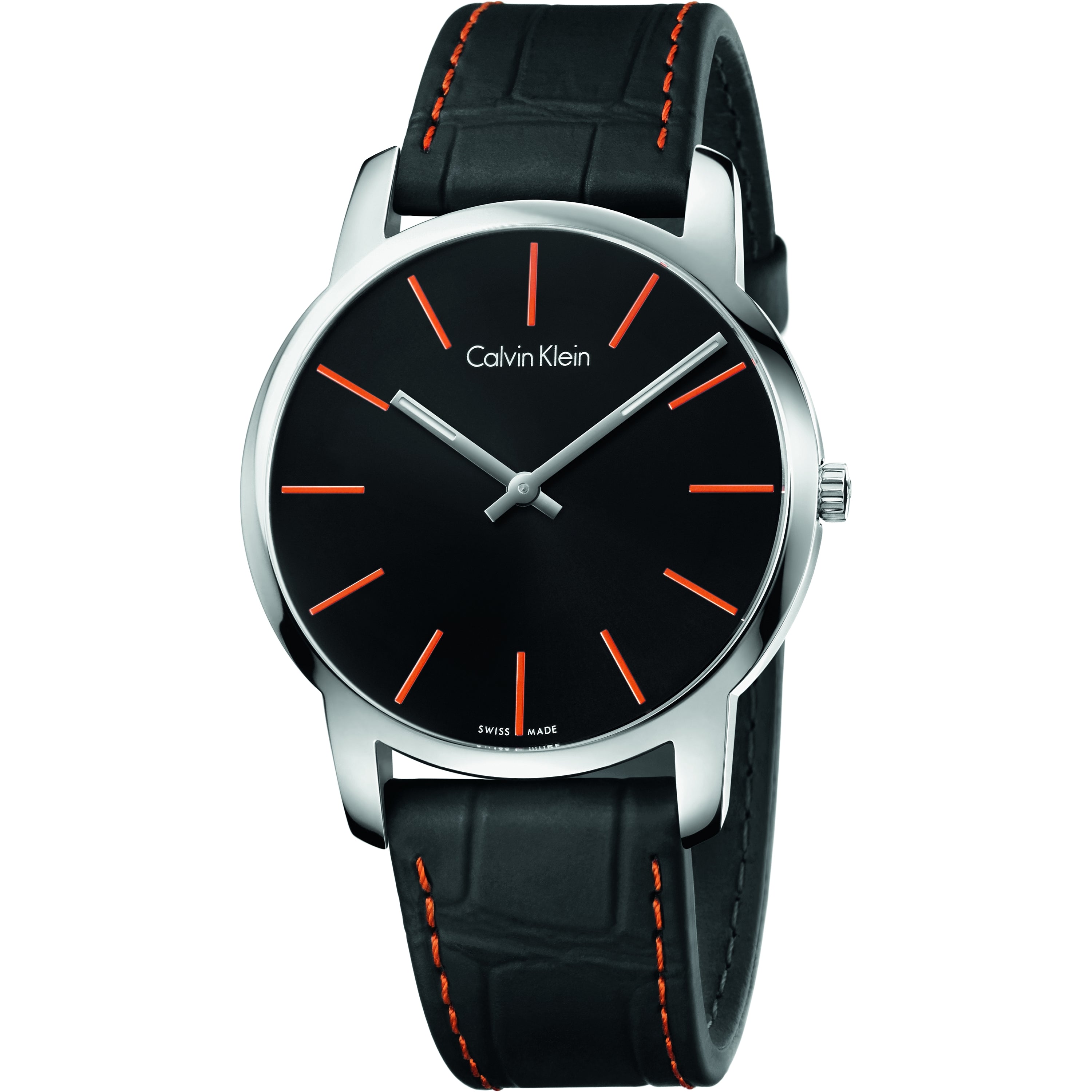 Calvin Klein City Black Dial Black Leather Strap Watch for Men - K2G211C1 Watches Calvin Klein   