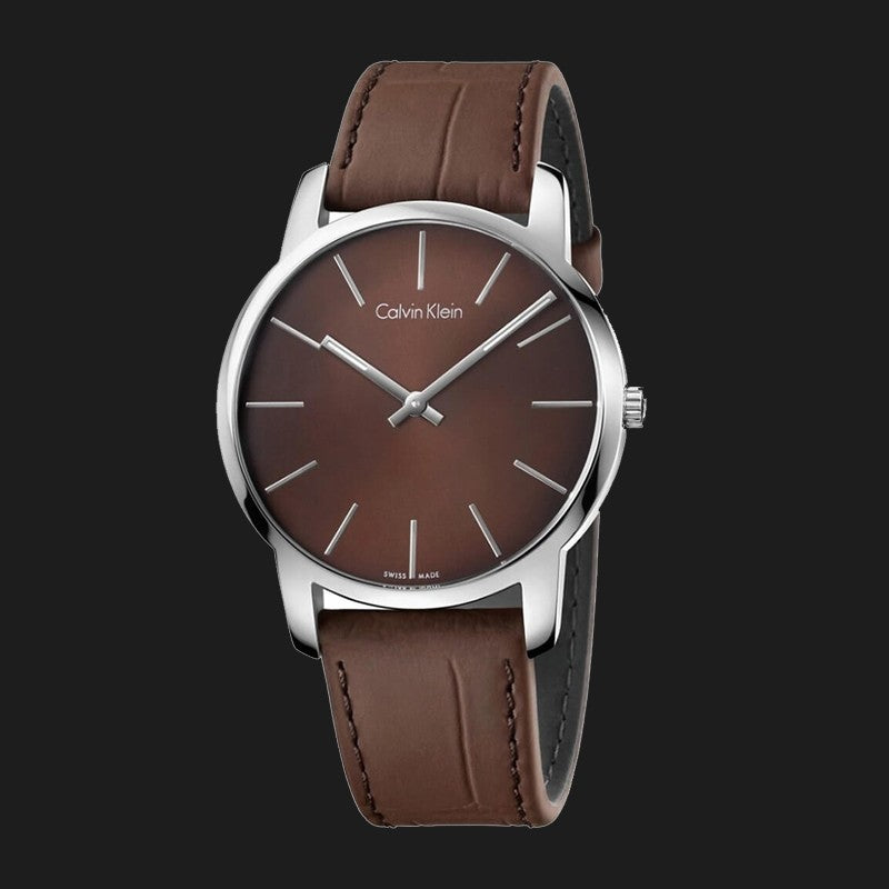 Calvin Klein City Brown Dial Brown Leather Strap Watch for Men - K2G211GK Watches Calvin Klein   