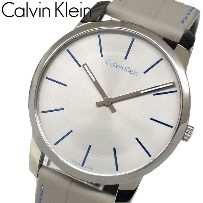 Calvin Klein City Silver Dial Grey Leather Strap Watch for Men - K2G211Q4 Watches Calvin Klein   