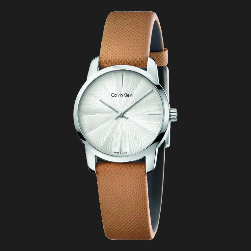 Calvin Klein City Silver Dial Orange Leather Strap Watch for Women - K2G231G6 Watches Calvin Klein   