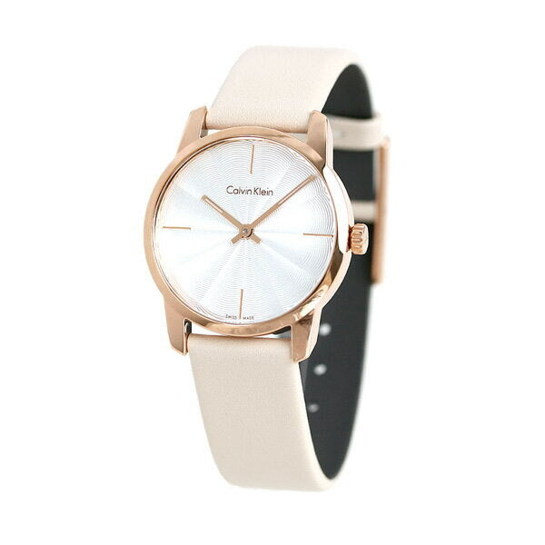 Calvin Klein City Silver Dial White Leather Strap Watch for Women - K2G236X6 Watches Calvin Klein   