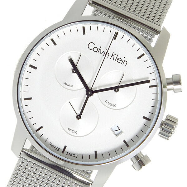 Calvin Klein City Chronograph White Dial Silver Mesh Bracelet Watch for Men - K2G27126 Watches Calvin Klein   