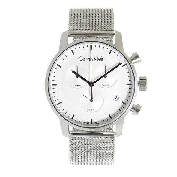 Calvin Klein City Chronograph White Dial Silver Mesh Bracelet Watch for Men - K2G27126 Watches Calvin Klein   