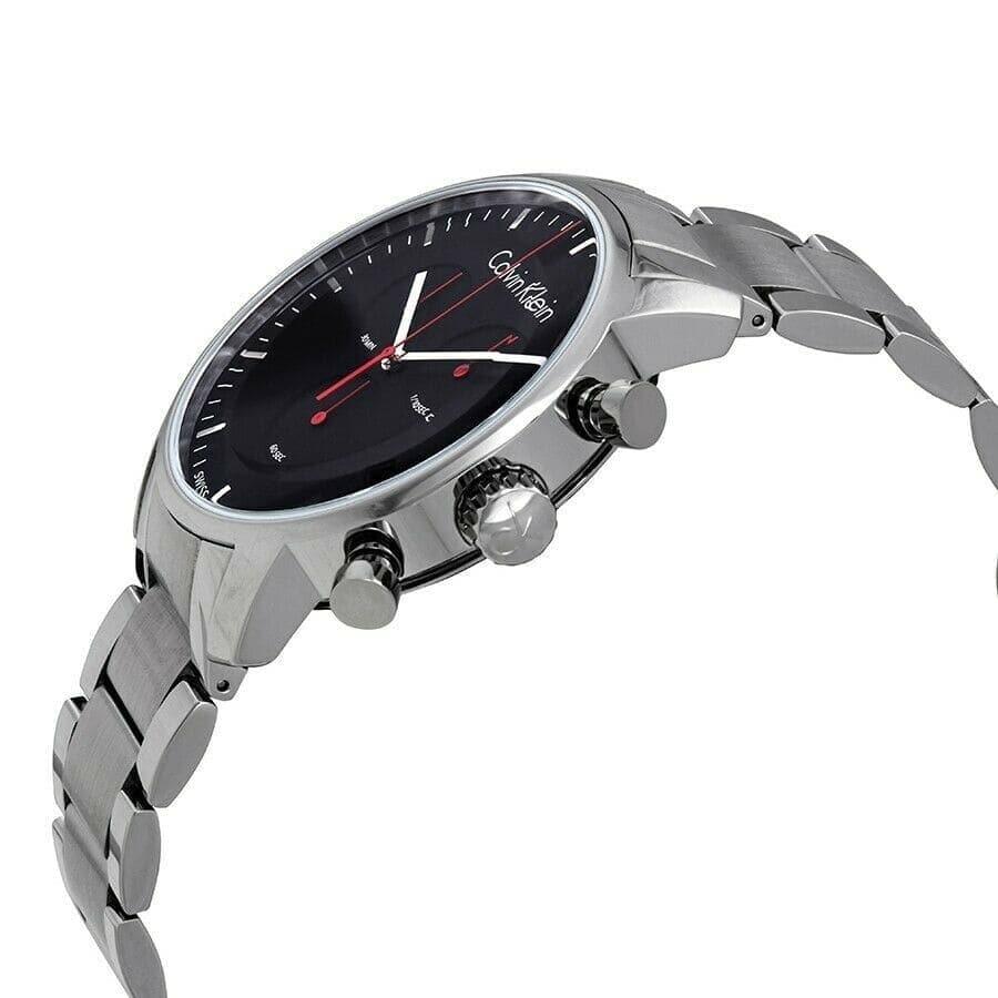 Calvin Klein City Chronograph Black Dial Silver Steel Strap Watch for Men - K2G27141 Watches Calvin Klein   