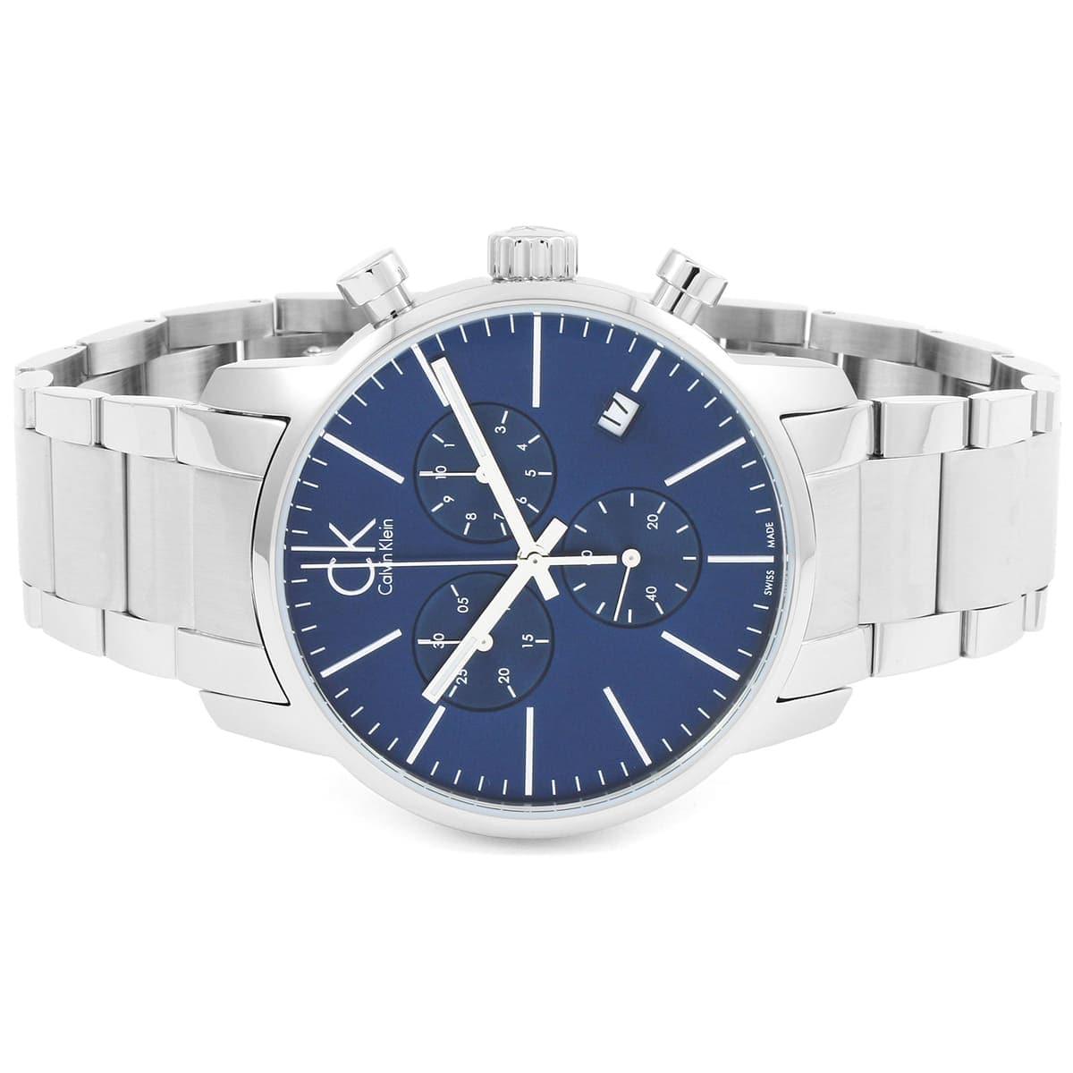 Calvin Klein City Chronograph Blue Dial Silver Steel Strap Watch for Men - K2G2714N Watches Calvin Klein   