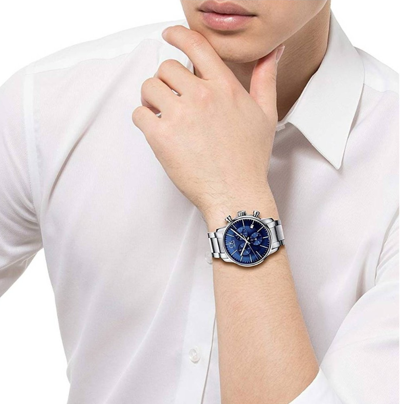 Calvin Klein City Chronograph Blue Dial Silver Steel Strap Watch for Men - K2G2714N Watches Calvin Klein   