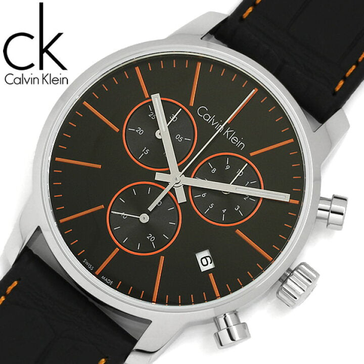 Calvin Klein City Chronograph Black Dial Black Leather Strap Watch for Men - K2G271C1 Watches Calvin Klein   