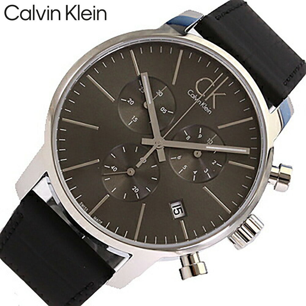 Calvin Klein City Chronograph Black Dial Black Leather Strap Watch for Men - K2G271C3 Watches Calvin Klein   