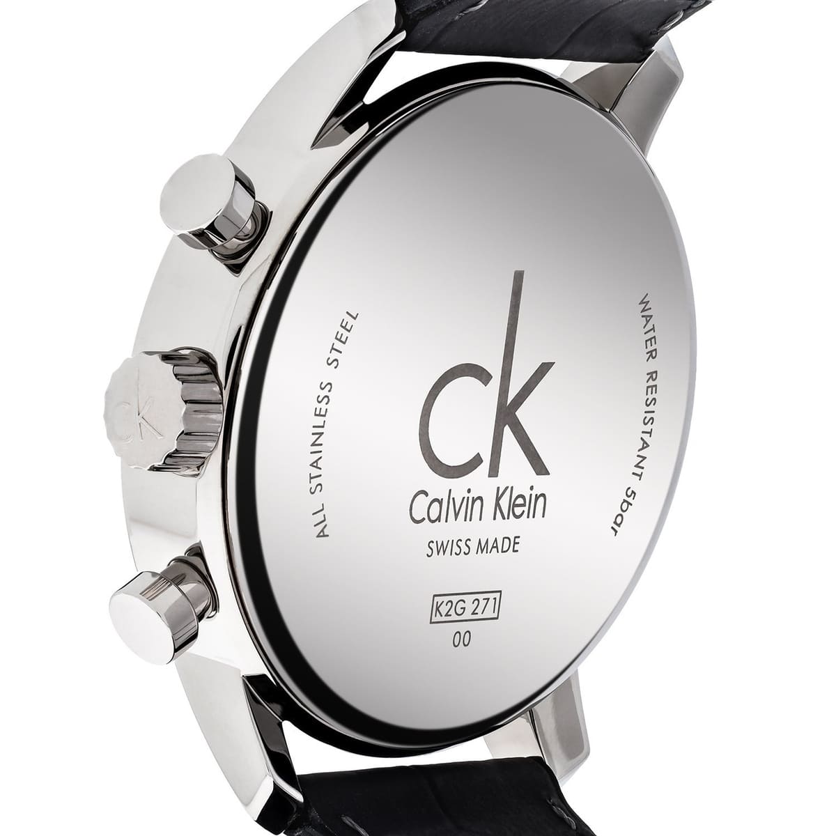 Calvin Klein City Chronograph Black Dial Black Leather Strap Watch for Men - K2G271C3 Watches Calvin Klein   