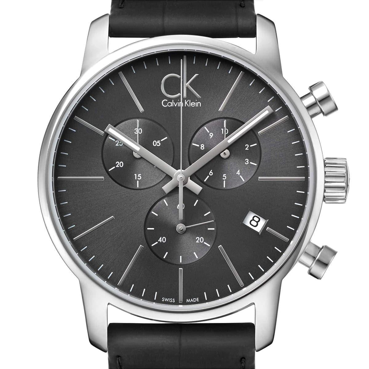 Calvin Klein City Chronograph Black Dial Black Leather Strap Watch for Men - K2G271C3 Watches Calvin Klein   