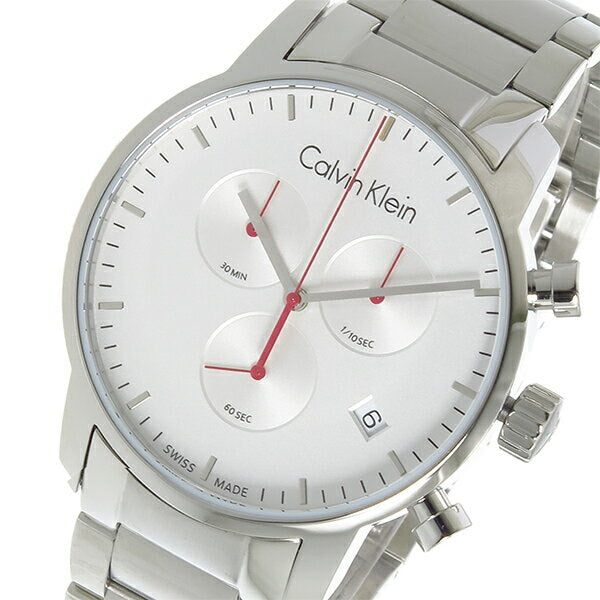 Calvin Klein City Chronograph White Dial Silver Steel Strap Watch for Men - K2G271Z6 Watches Calvin Klein   