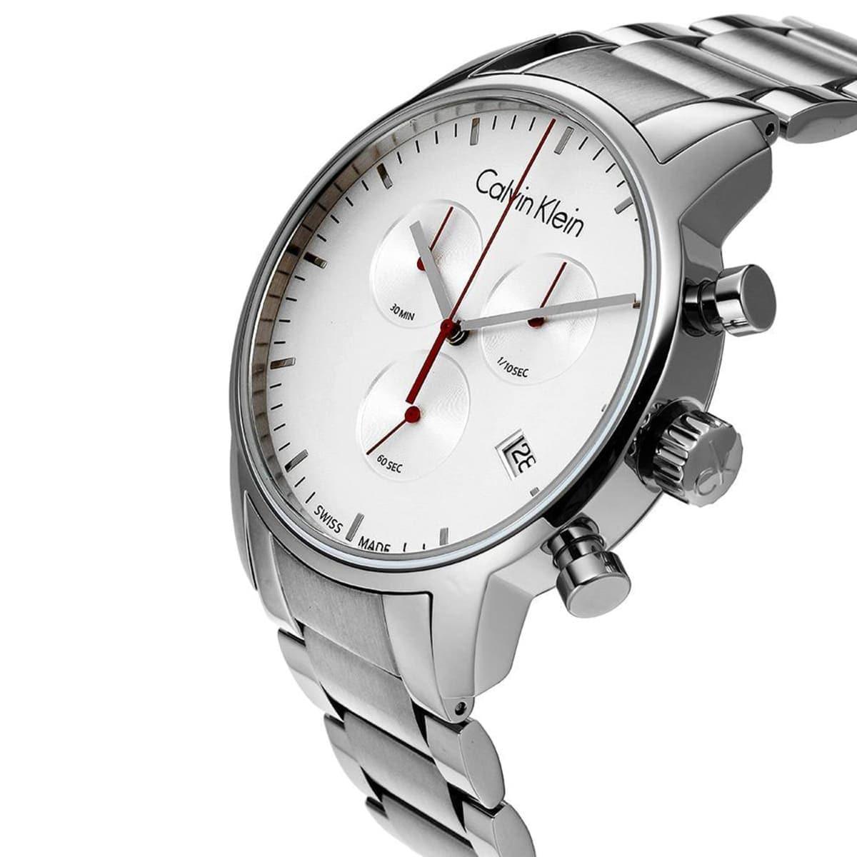 Calvin Klein City Chronograph White Dial Silver Steel Strap Watch for Men - K2G271Z6 Watches Calvin Klein   