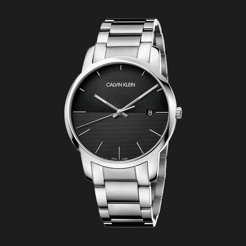 Calvin Klein City Black Dial Silver Steel Strap Watch for Men - K2G2G14C Watches Calvin Klein   