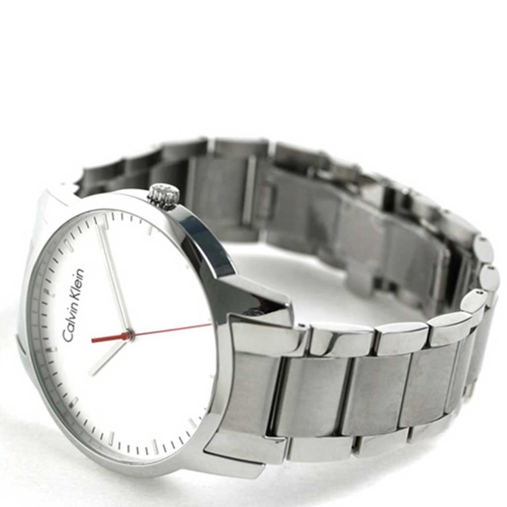 Calvin Klein City Quartz White Dial Silver Steel Strap Watch for Men - K2G2G1Z6 Watches Calvin Klein   