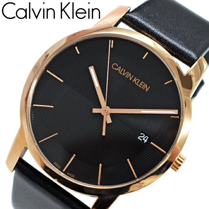 Calvin Klein City Quartz Black Dial Black Leather Strap Watch for Men - K2G2G6CZ Watches Calvin Klein   