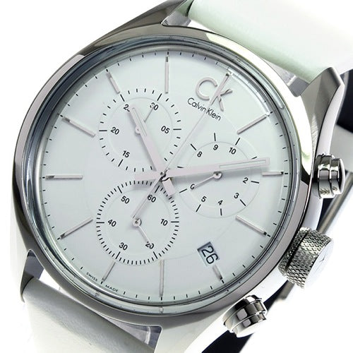 Calvin Klein Masculine Chronograph White Dial White Leather Strap Watch for Men - K2H27101 Watches Calvin Klein   