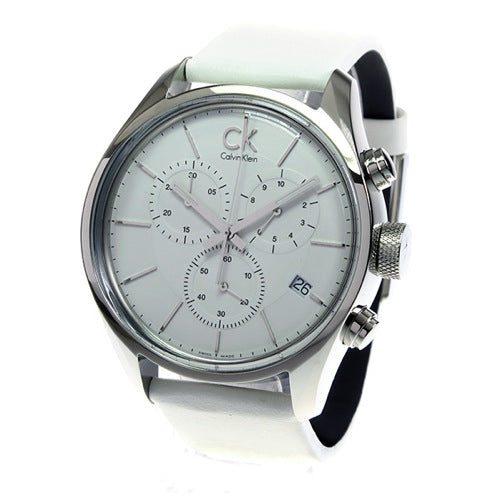 Calvin Klein Masculine Chronograph White Dial White Leather Strap Watch for Men - K2H27101 Watches Calvin Klein   