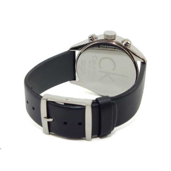 Calvin Klein Masculine Chronograph White Dial Black Leather Strap Watch for Men - K2H27120 Watches Calvin Klein   