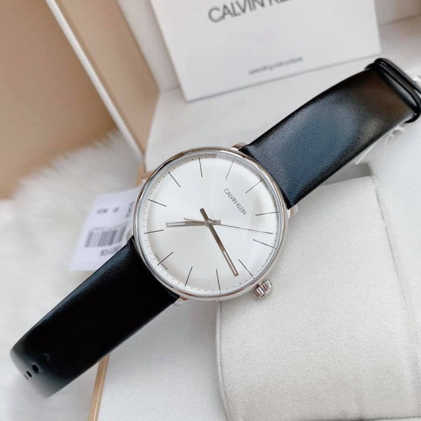 Calvin Klein High Noon Quartz White Dial Black Leather Strap Watch for Men - K8M211C6 Watches Calvin Klein   