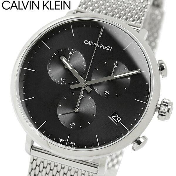 Calvin Klein High Noon Chronograph Black Dial Silver Mesh Bracelet Watch for Men - K8M27121 Watches Calvin Klein   