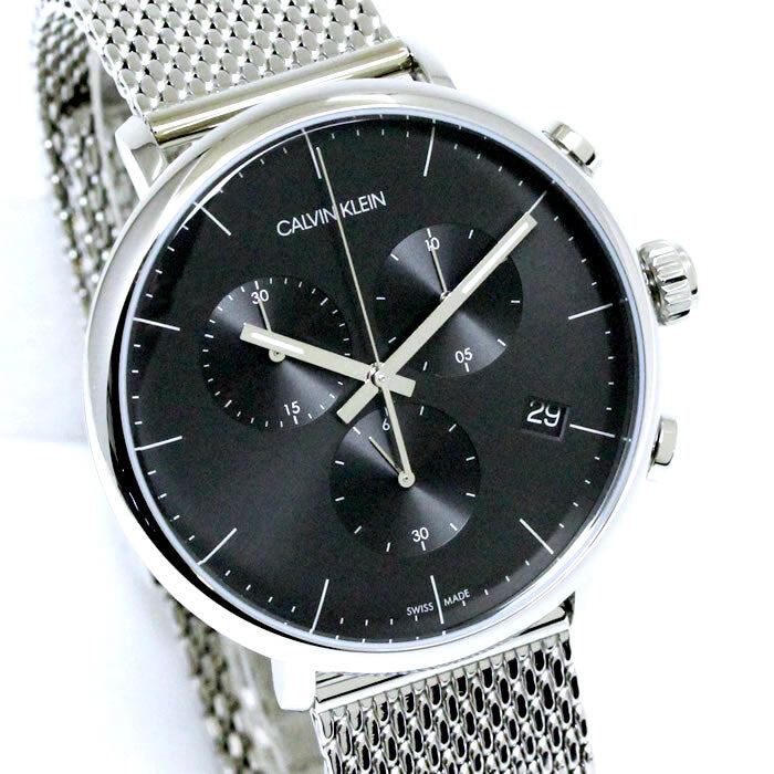 Calvin Klein High Noon Chronograph Black Dial Silver Mesh Bracelet Watch for Men - K8M27121 Watches Calvin Klein   