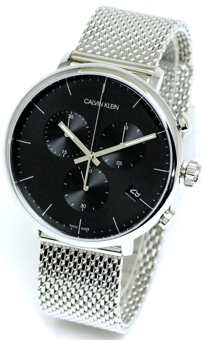 Calvin Klein High Noon Chronograph Black Dial Silver Mesh Bracelet Watch for Men - K8M27121 Watches Calvin Klein   