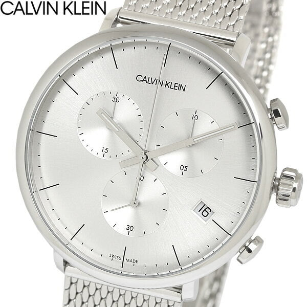 Calvin Klein High Noon Silver Dial Silver Mesh Bracelet Watch for Men - K8M27126 Watches Calvin Klein   