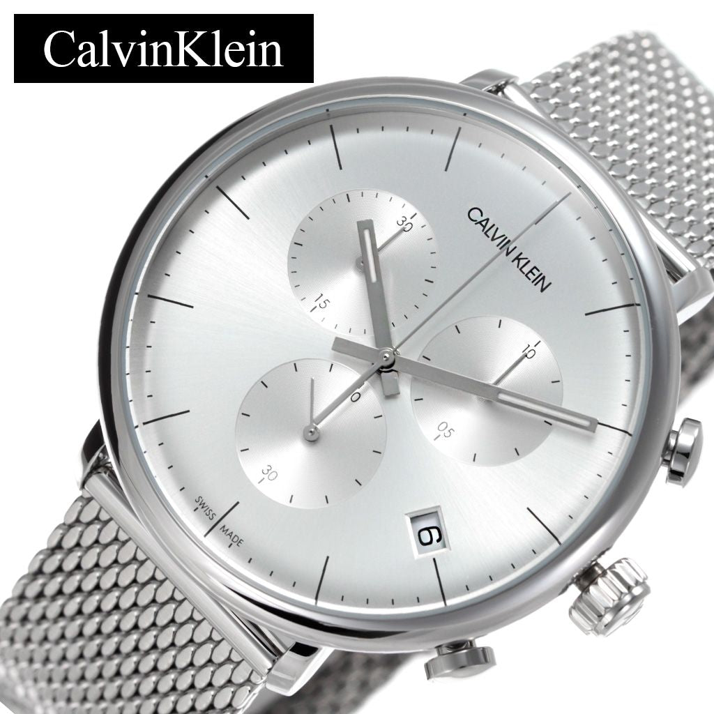 Calvin Klein High Noon Silver Dial Silver Mesh Bracelet Watch for Men - K8M27126 Watches Calvin Klein   